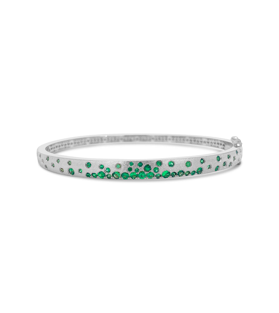 Tsavorite Celestial Slim Bangle - 14K White Gold - Olive & Chain Fine Jewelry